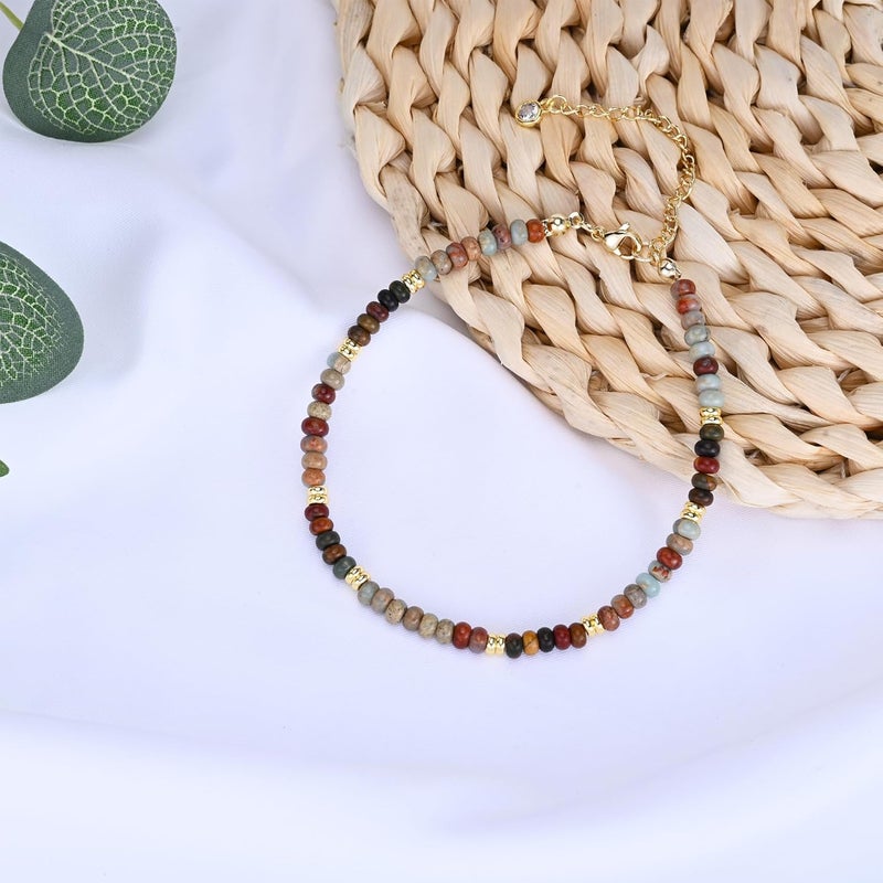 Wremily Natural Stone Beaded Anklets Bracelets for Women Handmade Beaded Anklet Bracelet Waterproof Boho Beads Ankle Bracelet Adjustable Summer Jewelry - Image 5